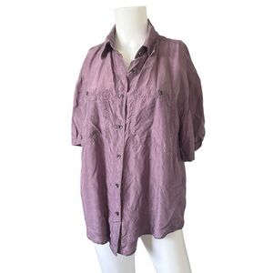 Vintage Jonathan Martin Silk Shirt Purple Short Sleeve Button Up Size Medium M